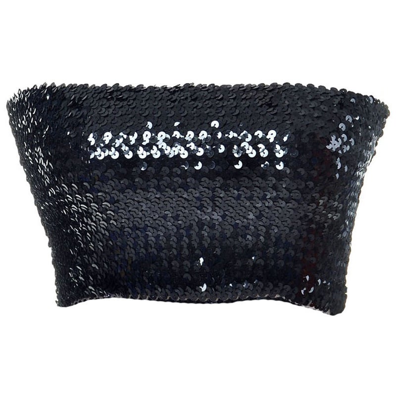Anna-Kaci Womens Sequin Shiny Strapless Elastic Bandeau Party Tube Top,Black,Medium - Image 1